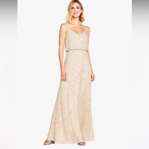 Adrianna Papell ART DECO BEADED BLOUSON GOWN IN CHAMP GOLD size 8